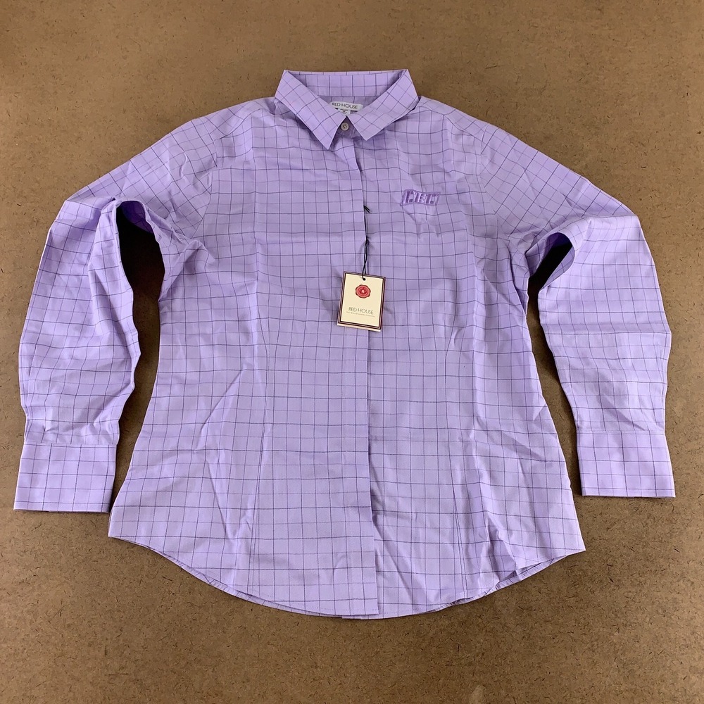 Red House Ladies Medium Lilac Windowpane Plaid CEC Embroidered Shirt RH71 NWT